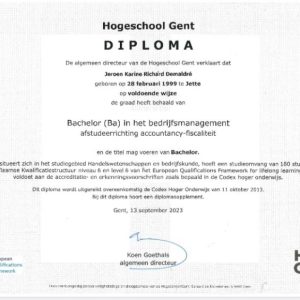 Hogeschool Gent Diploma sample