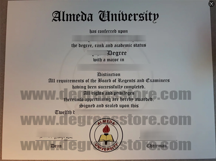 Almeda University diploma sample