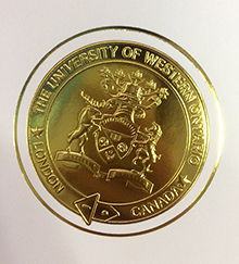 Gold stamp of degree from University of Western Ontario, Canada