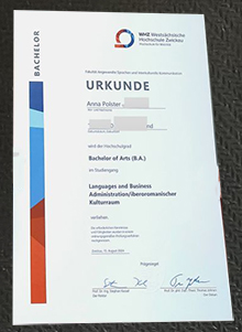 Westsächsische Hochschule Zwickau Urkunde sample