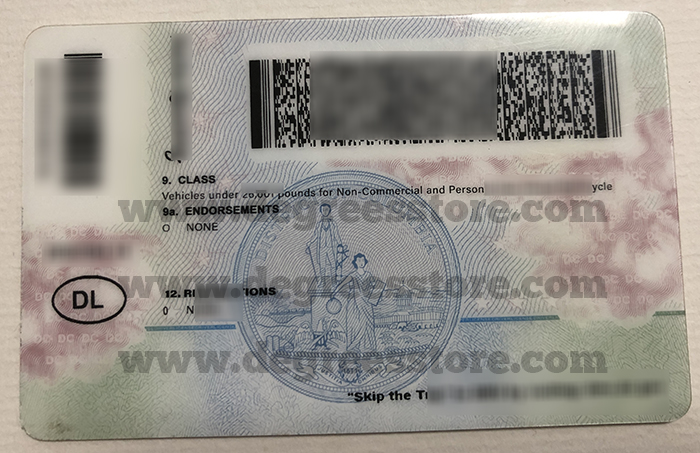 华盛顿驾照样板背面