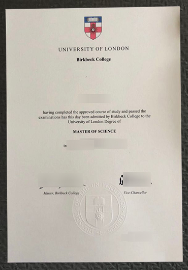 Birkbeck College MSc degree certificate