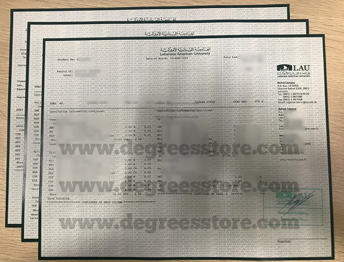 Lebanese American University (LAU) transcript