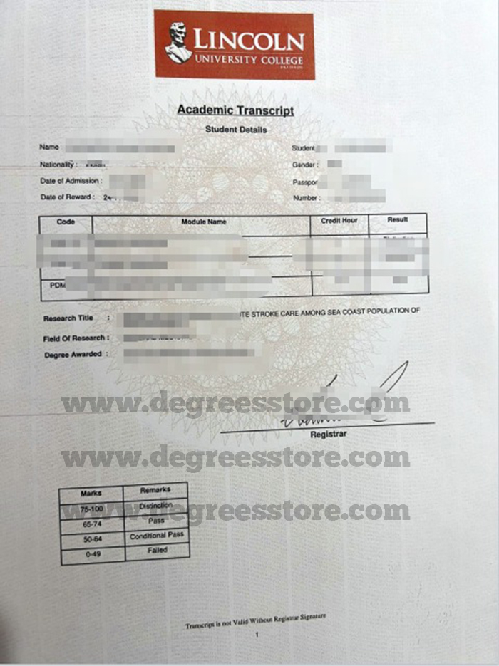 Lincoln University College transcript