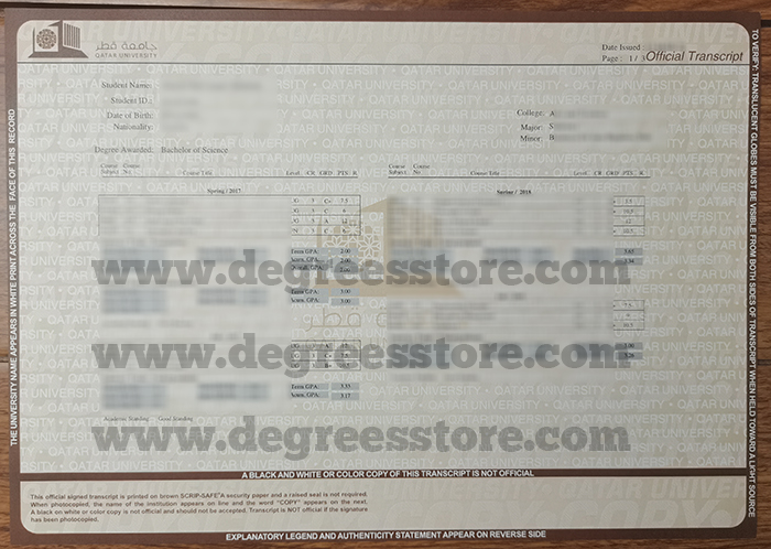Qatar University Official transcript