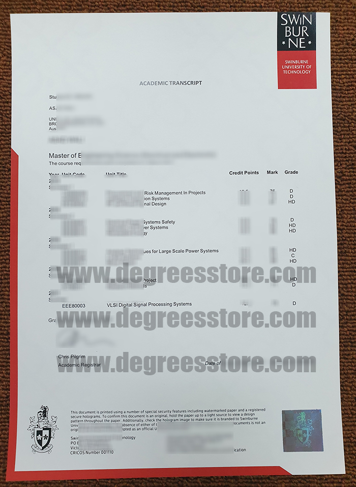 Swinburne University of Technology transcript