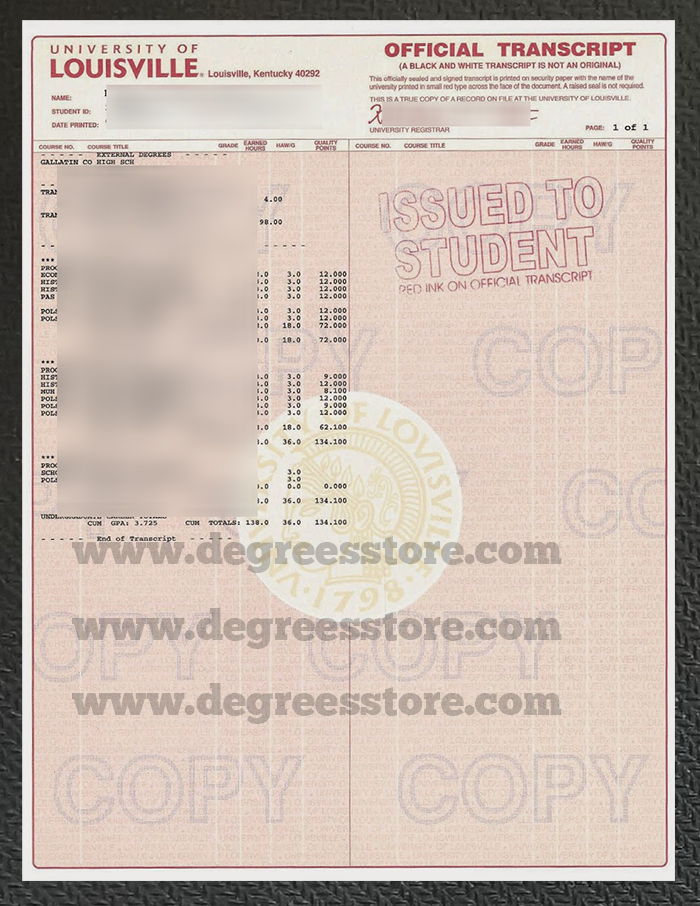 University of Louisville transcript