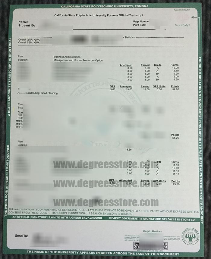 Cal Poly Pomona transcript