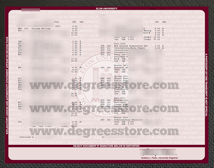 Elon University Transcript