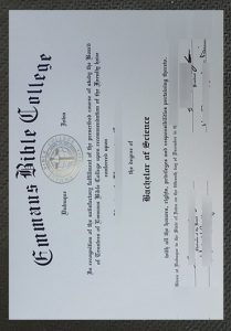 Emmaus Bible College degree certificate