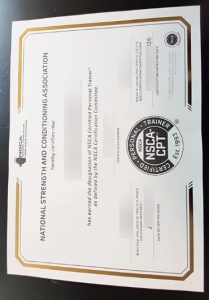 NSCA CPT Certificate sample