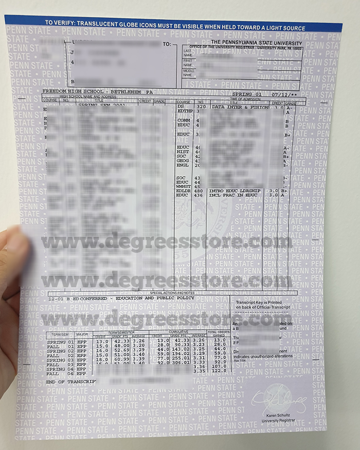 Pennsylvania State University Transcript