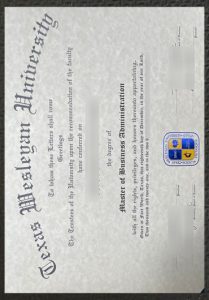 Texas Wesleyan University diploma certificate