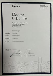 htw saar Urkunde sample