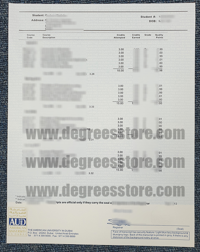 American University in Dubai (AUD) transcript
