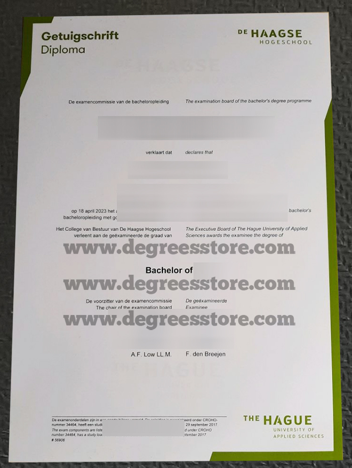 Haagse Hogeschool getuigschrift