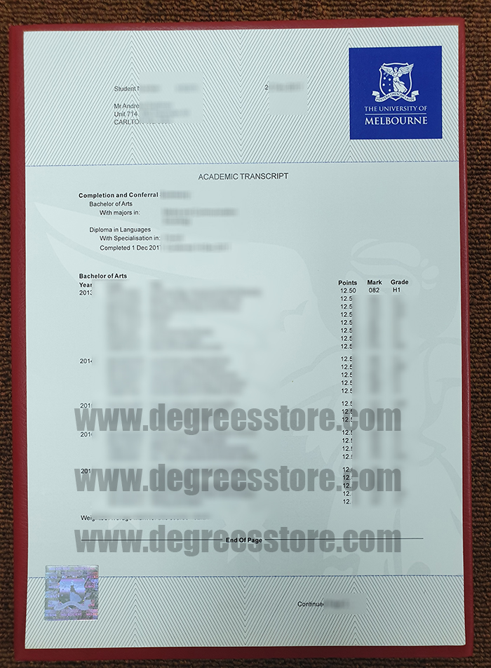 University of Melbourne transcript
