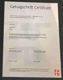 Zuyd Hogeschool Getuigschrift sample