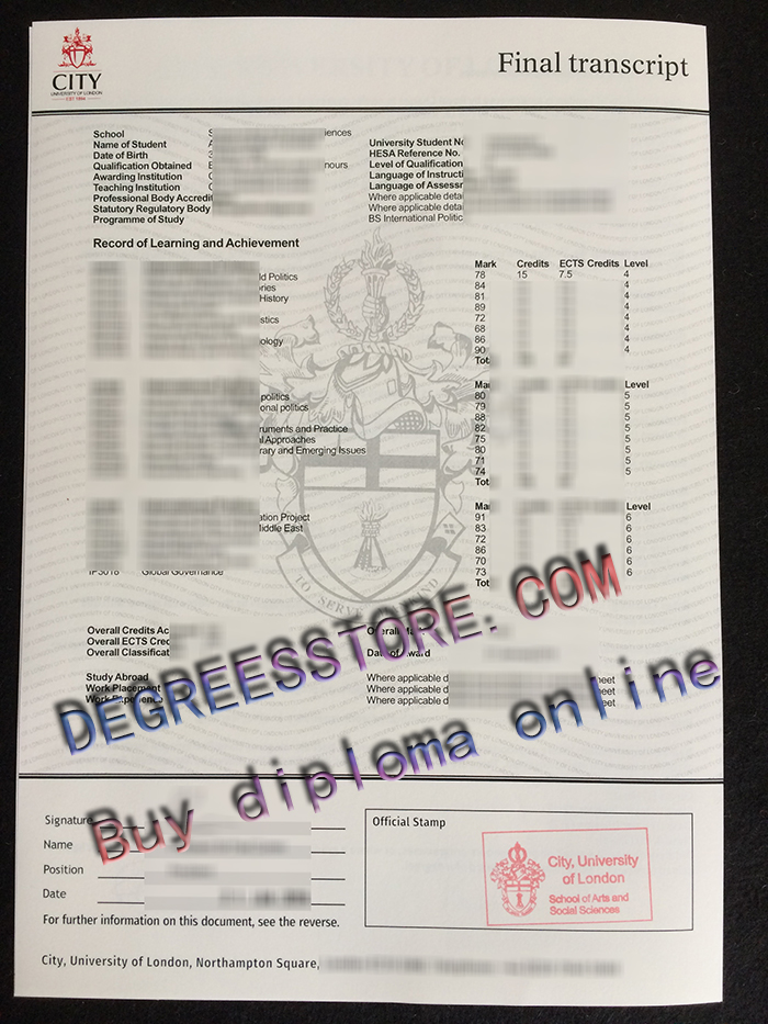 City, University of London transcript