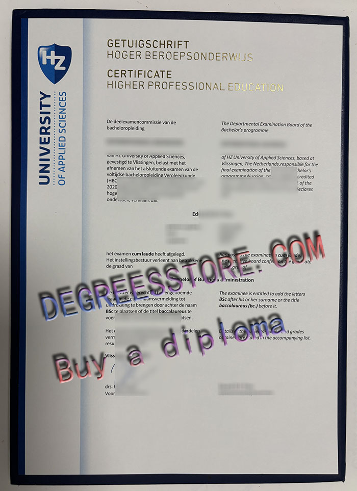 HZ University of Applied Sciences Diploma sample