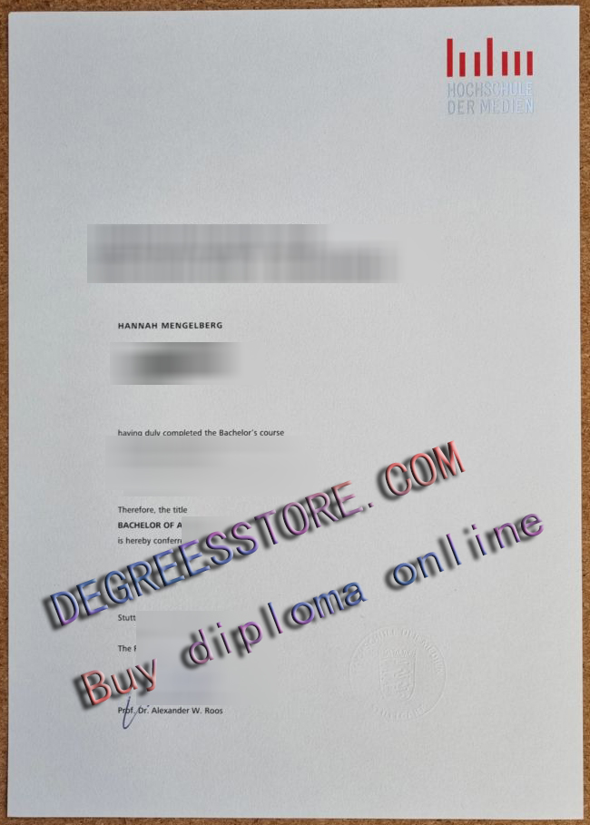 Hochschule der Medien Stuttgart Urkunde