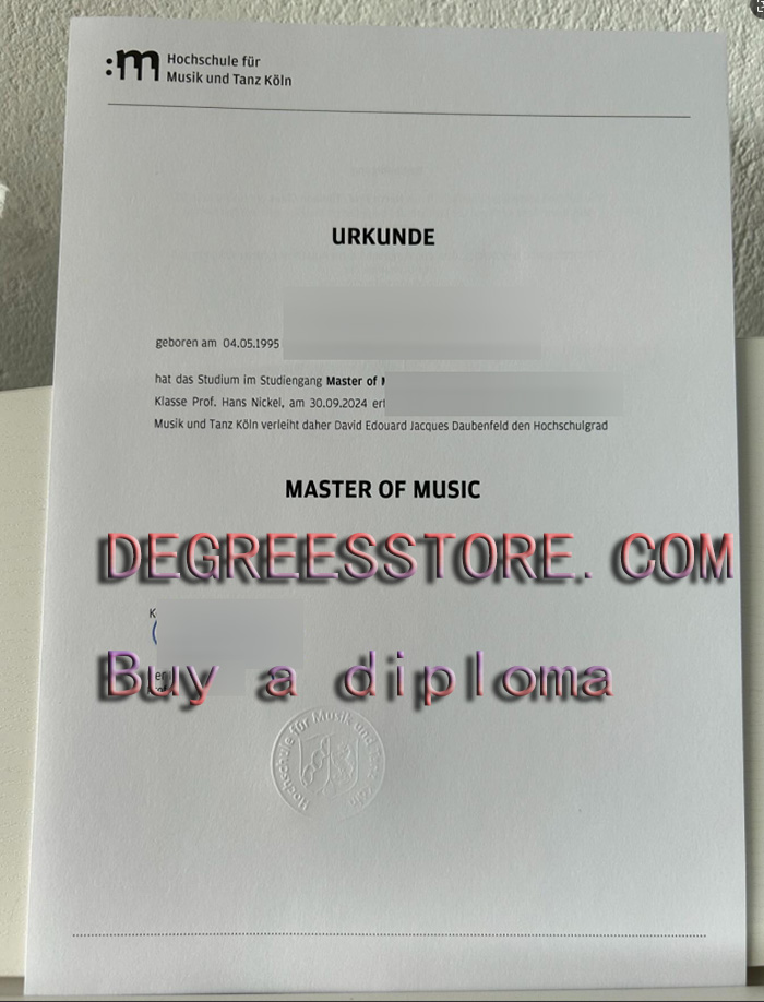 Hochschule für Musik und Tanz Köln Urkunde