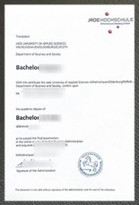 Jade Hochschule Urkunde