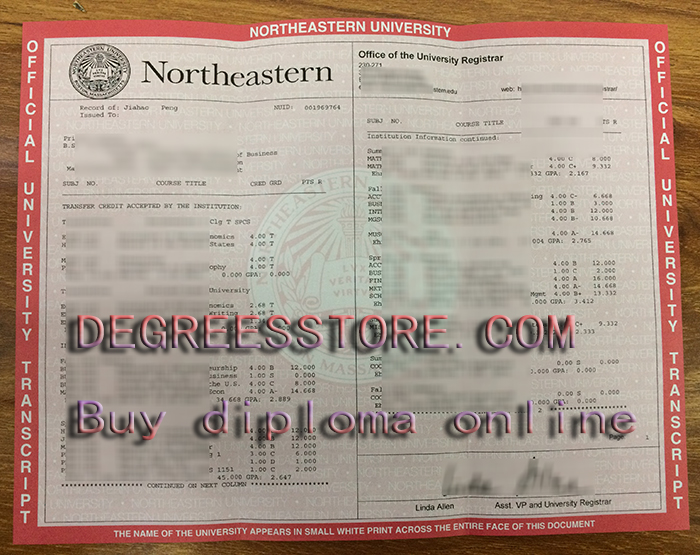 Northeastern University transcript
