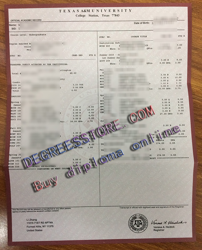 East Texas A&M University transcript