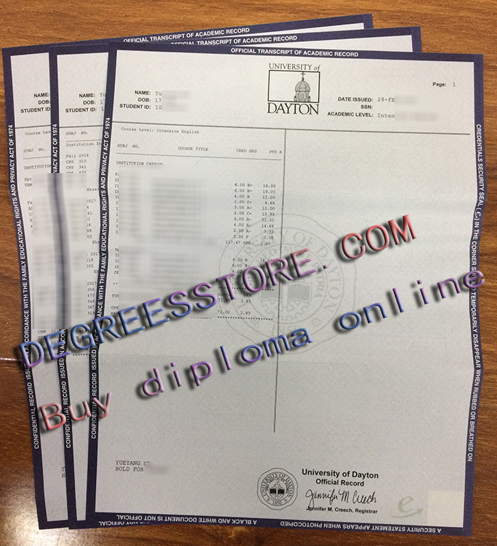 University of Dayton transcript