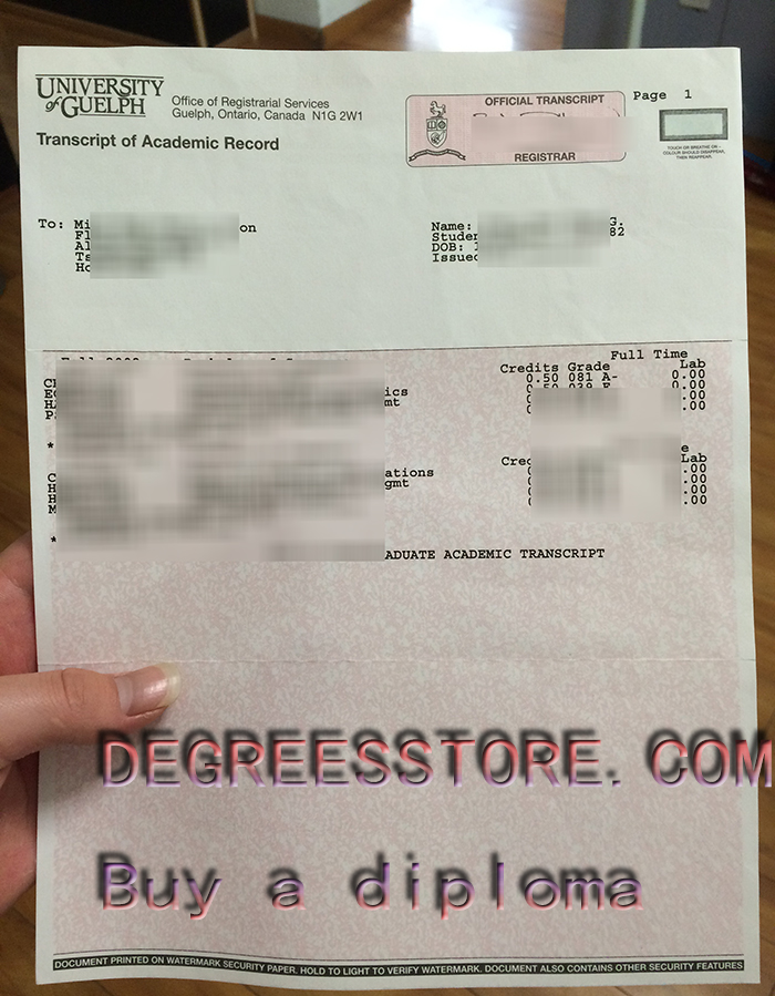 University of Guelph transcript