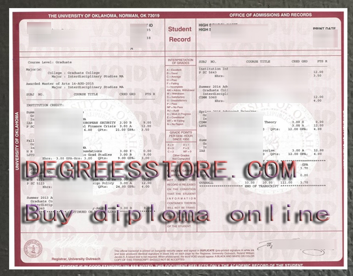 University of Oklahoma transcript