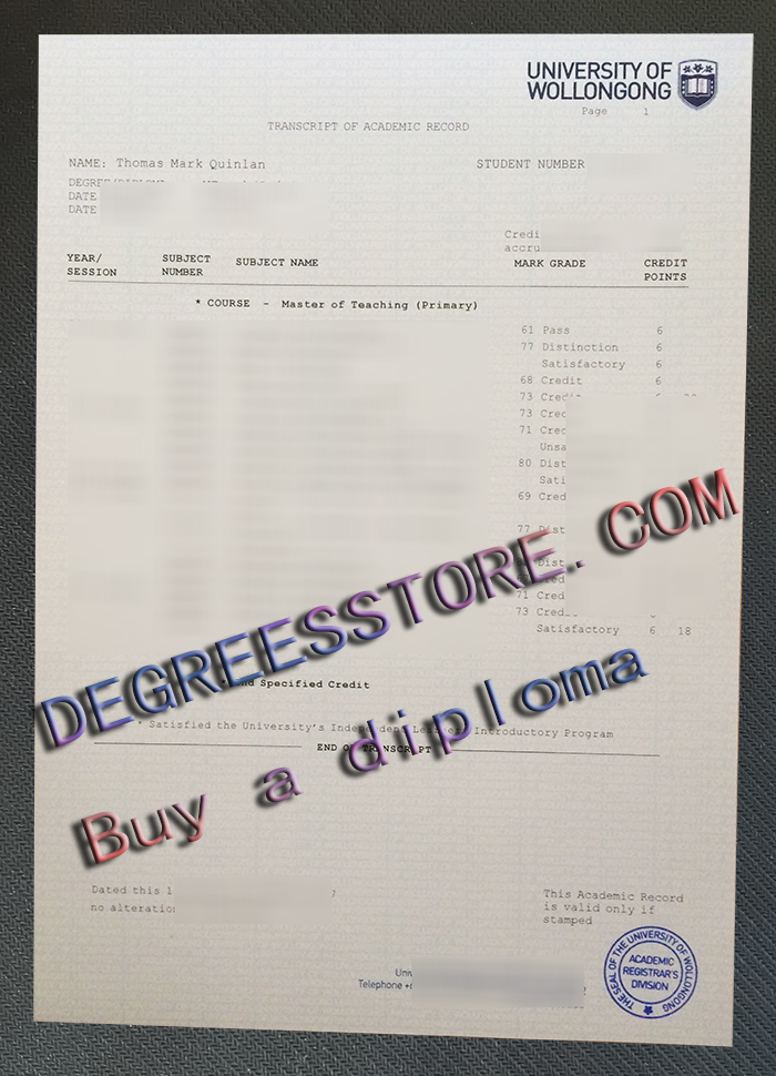 University of Wollongong transcript