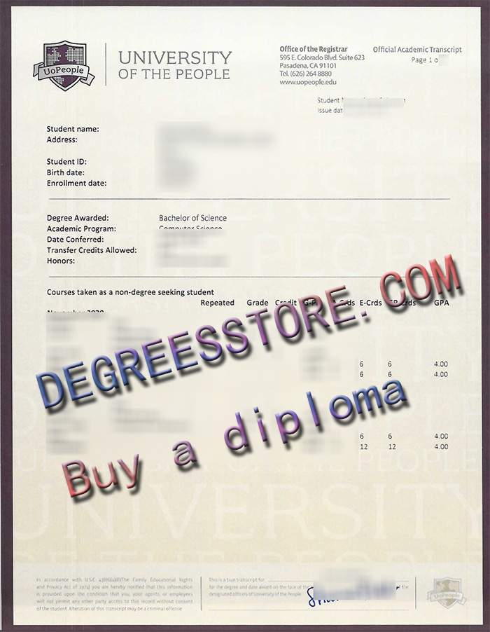 University of the People transcript