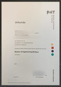 BHT Urkunde, Berliner Hochschule für Technik diploma sample