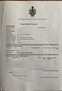 Buckinghamshire New University transcript sample