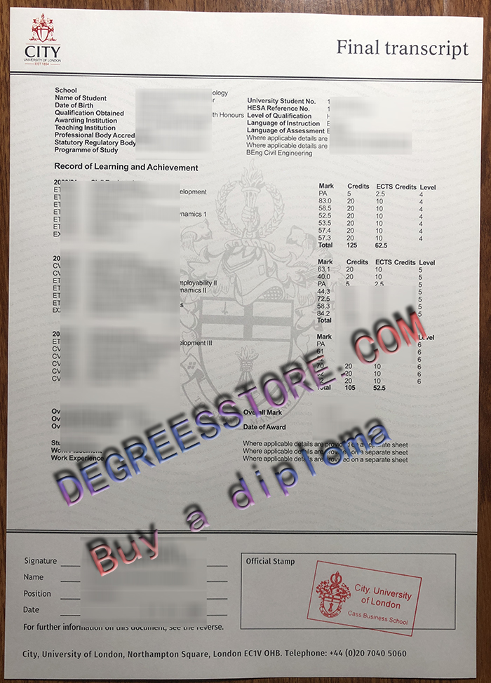 City University of London Transcript