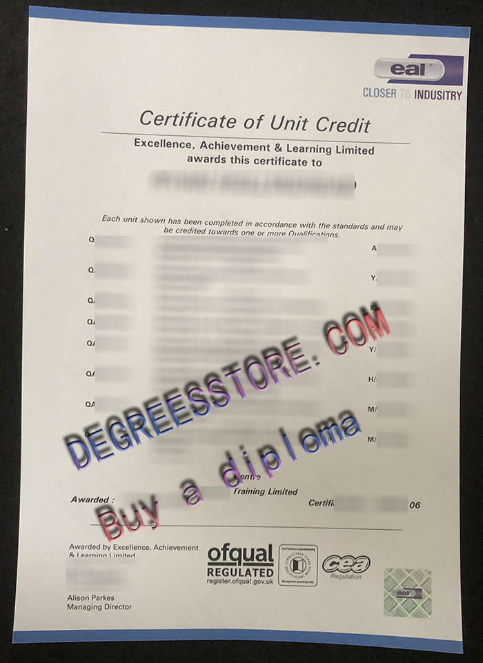 EAL certificate of Unit credit