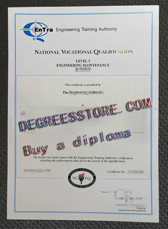 Entra NVQ Level 3 certificate