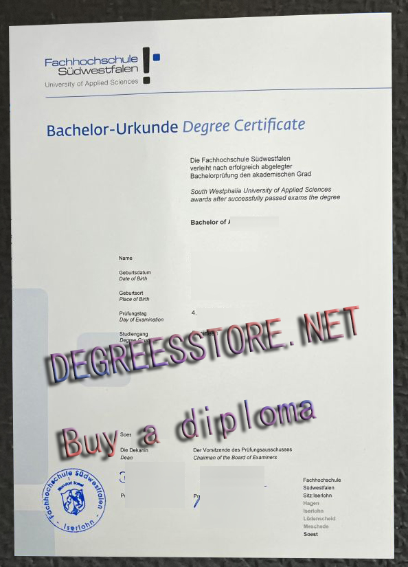 Fachhochschule Südwestfalen Urkunde