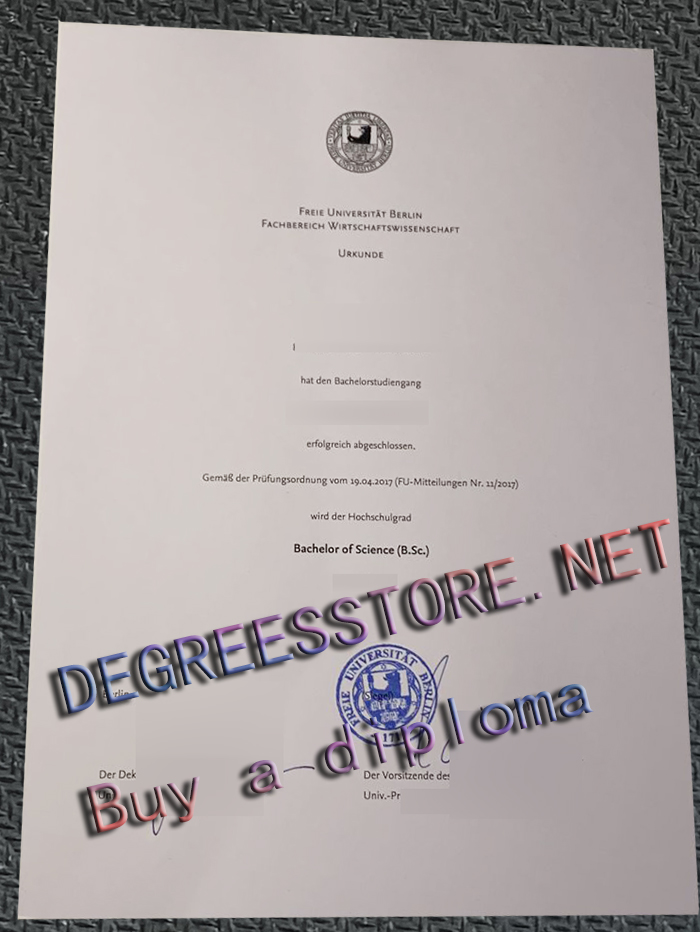 Freie Universität Berlin Urkunde, Freie Universität Berlin diploma