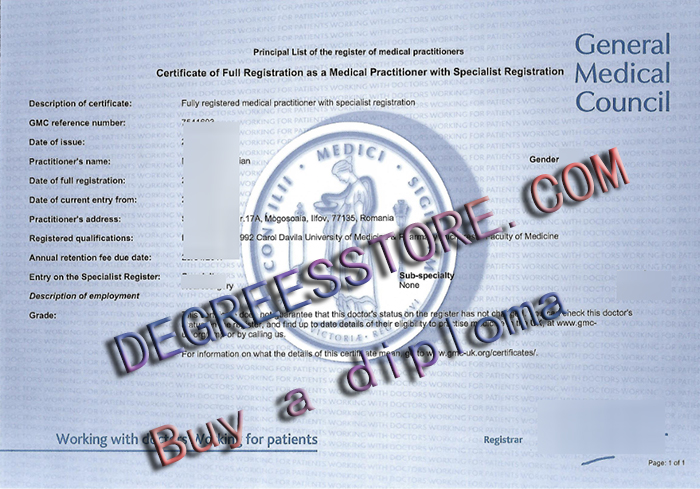 General Medical Council certificate， GMC certificate