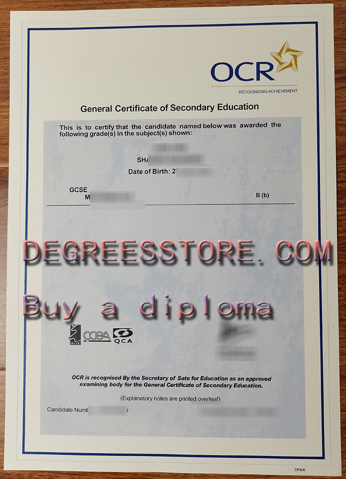 OCR GCSE certificate