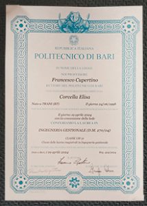 Politecnico di Bari Laurea， Politecnico di Bari diploma sample