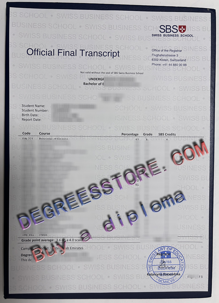 SBS Swiss Business School transcript