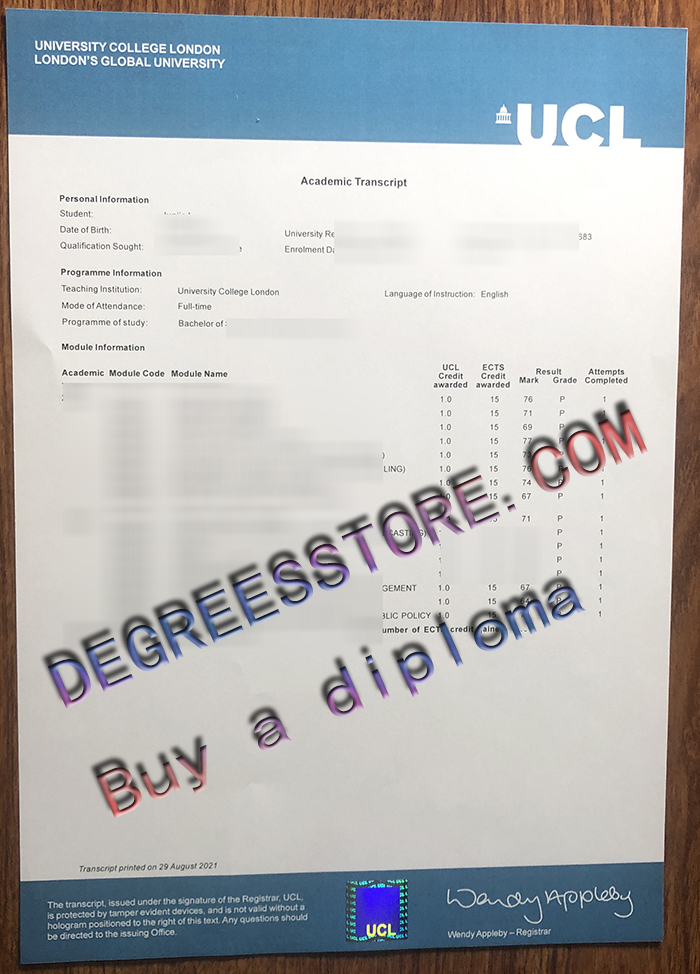 University College London transcript