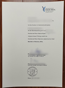 Hochschule Rhein-Waal Urkunde sample