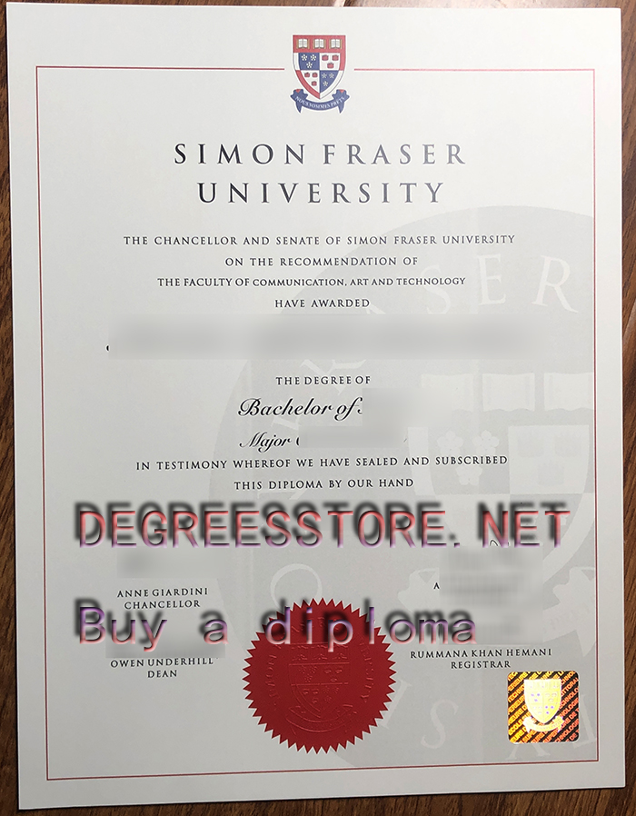 Simon Fraser University diploma, SFU degree sample