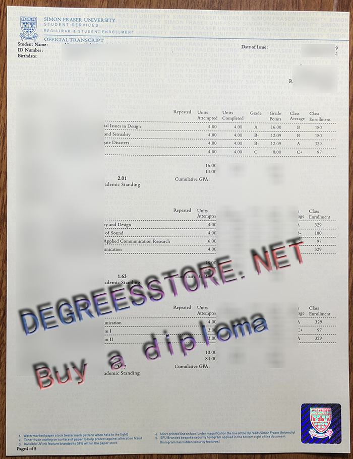 Simon Fraser University transcript