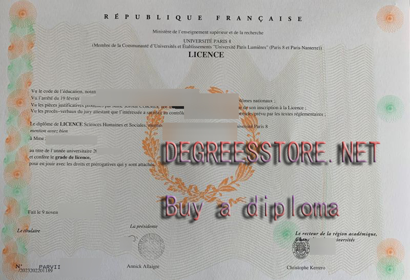 Paris 8 diploma sample, Université Paris VIII LICENCE Paris 8 diploma sample, Université Paris VIII LICENCE